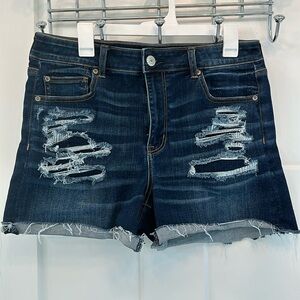 Women’s American Eagle Next Level Stretch Hi-Rise Shortie shorts, dark wash, 16.